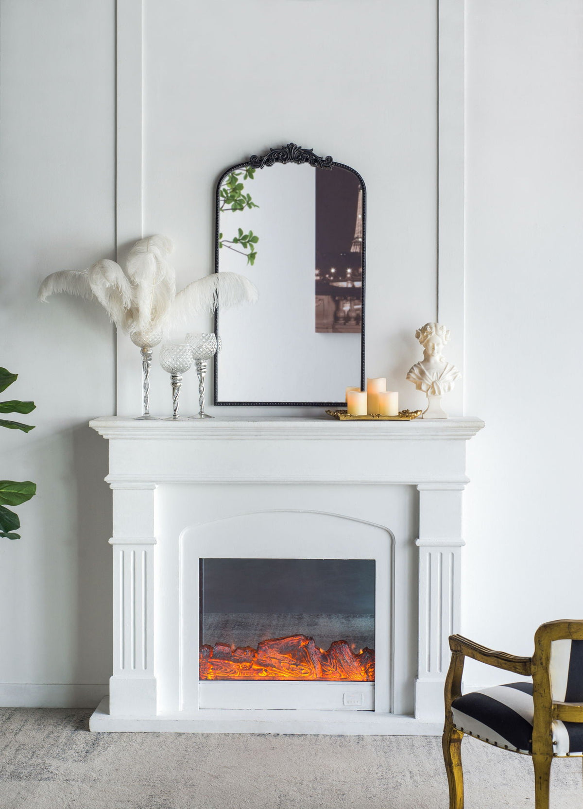 Baroque Inspired Arch Wall Mirror with Ornate Design - Gold or Black