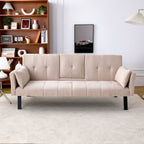 Foldable Sofa Bed with Cup Holder and Solid Wood Frame - Multiple Colors