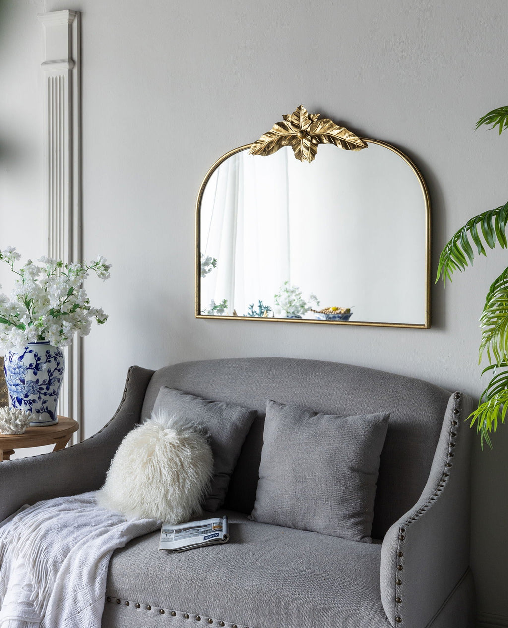 Gold Arched Wall Mirror with Metal Frame - Decorative Accent