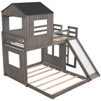 Loft Bunk Bed With Playhouse, Slide, and Guardrails - Twin Over Full