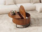 31.5" Round Coffee Table with Fluted Lift-Top Storage - Walnut