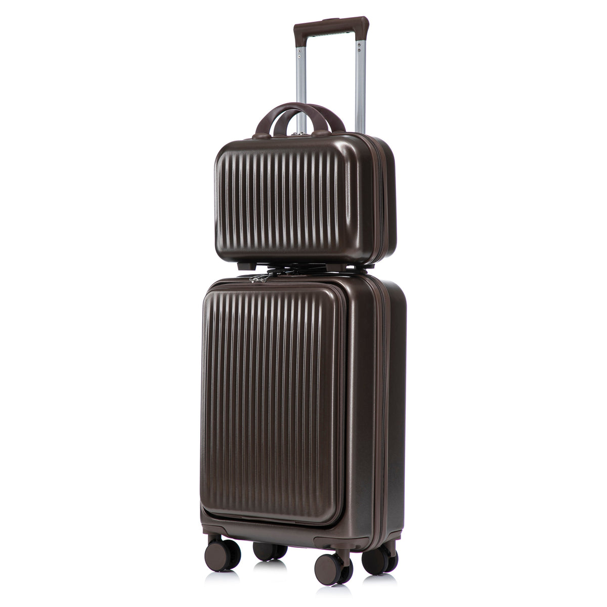ABS Spinner Wheel Luggage Set with Cosmetic Case - Brown