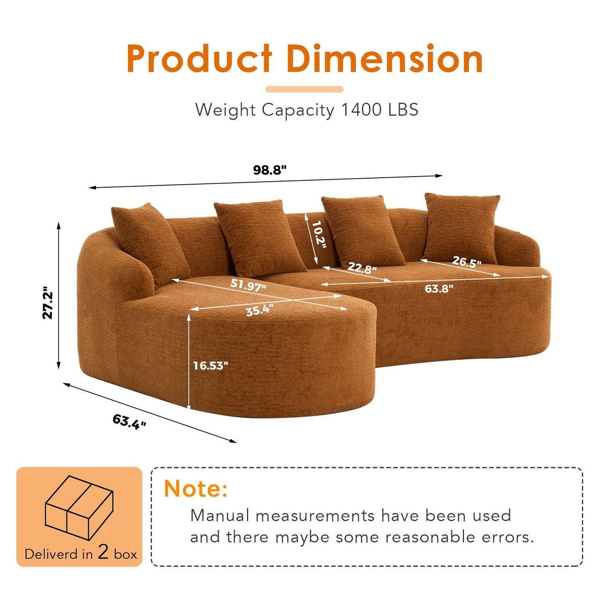 Combined Sofa with 4 Pillows