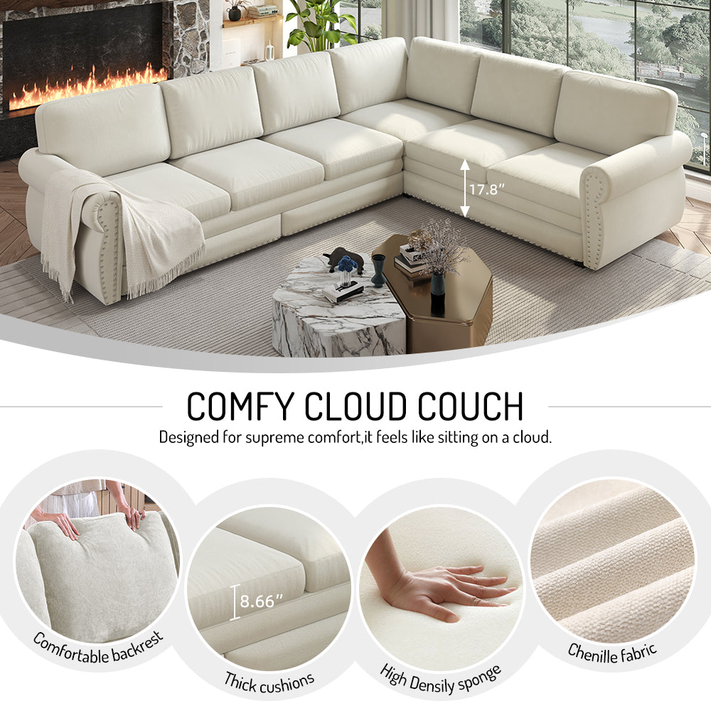 118" L-Shaped Convertible Sofa Bed with Pull-Out Bed - Chenille