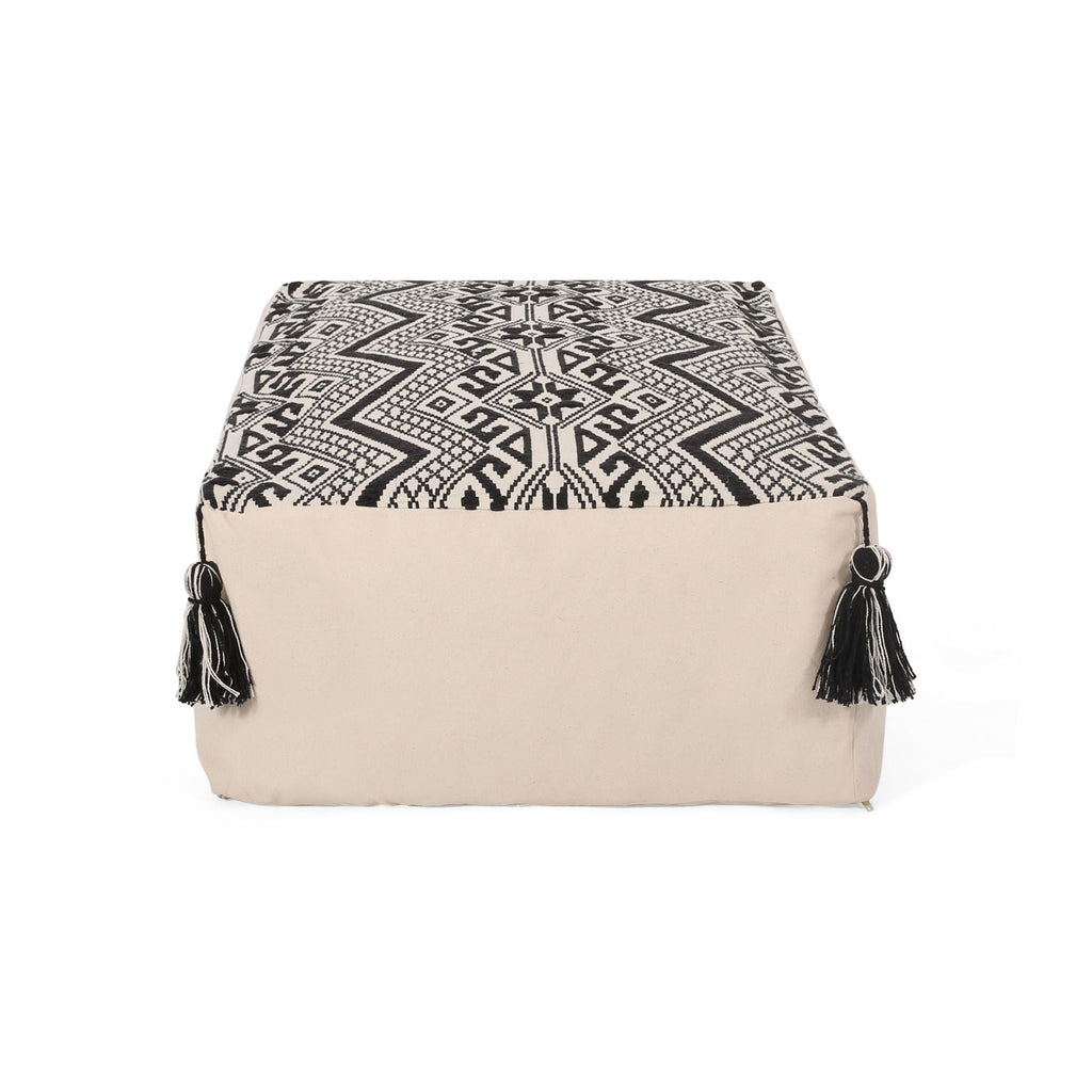 Rectangular Pouf Ottoman Floor Cushion with Polystyrene Fill - Natural / Black