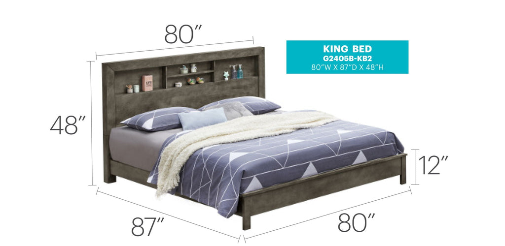 Transitional Storage Bed with Headboard Shelving - Multiple Colors