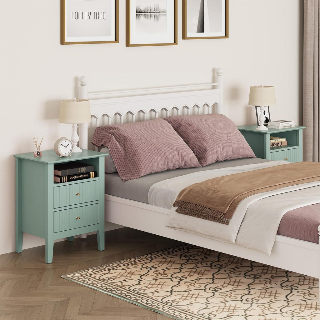 Fluted Nightstand with 2 Drawers and Soft-Close Slides - Multiple Colors
