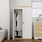 Tall Wooden Vacuum Storage Cabinet with Adjustable Shelf - White