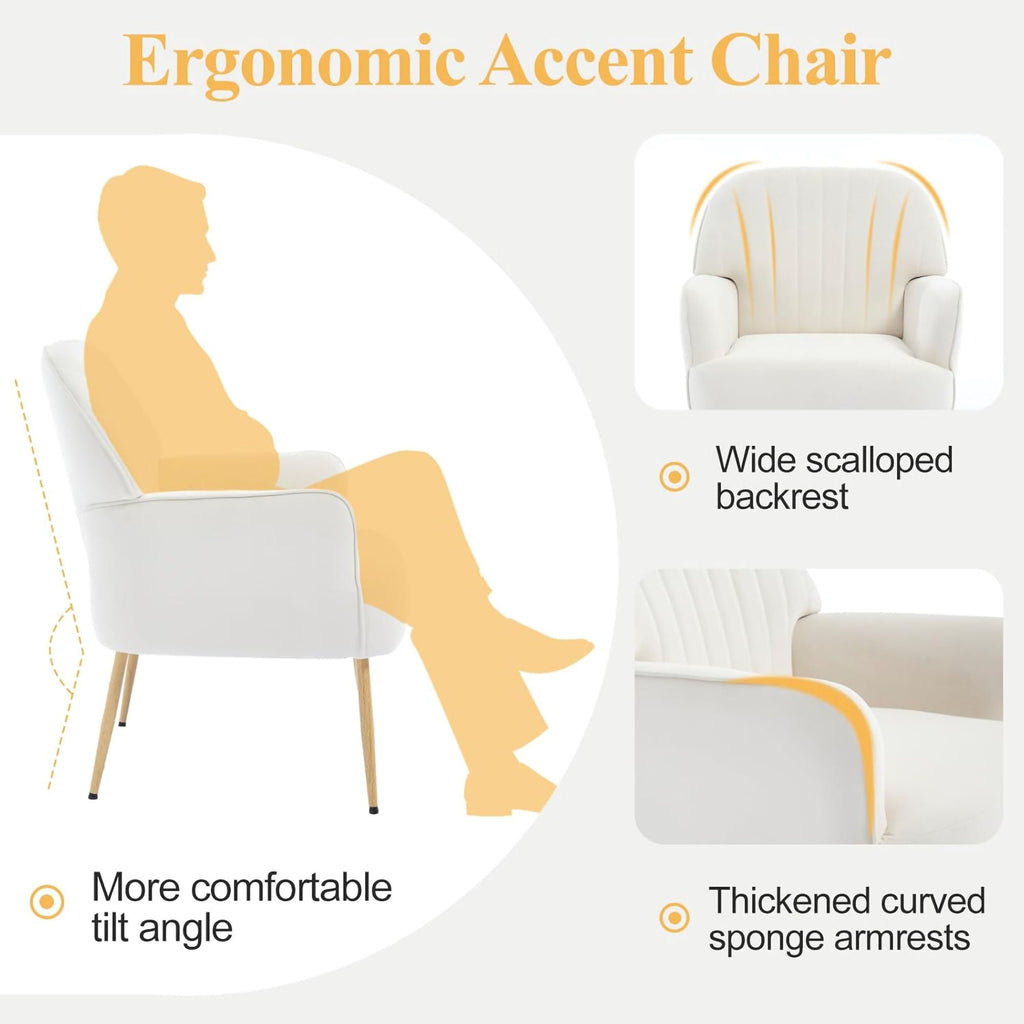 Upholstered Accent Armchair with Shell-Shaped Design - Multiple Colors