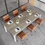 Extra Long 2 Person Computer Desk with Collaborative Workstation - White Oak