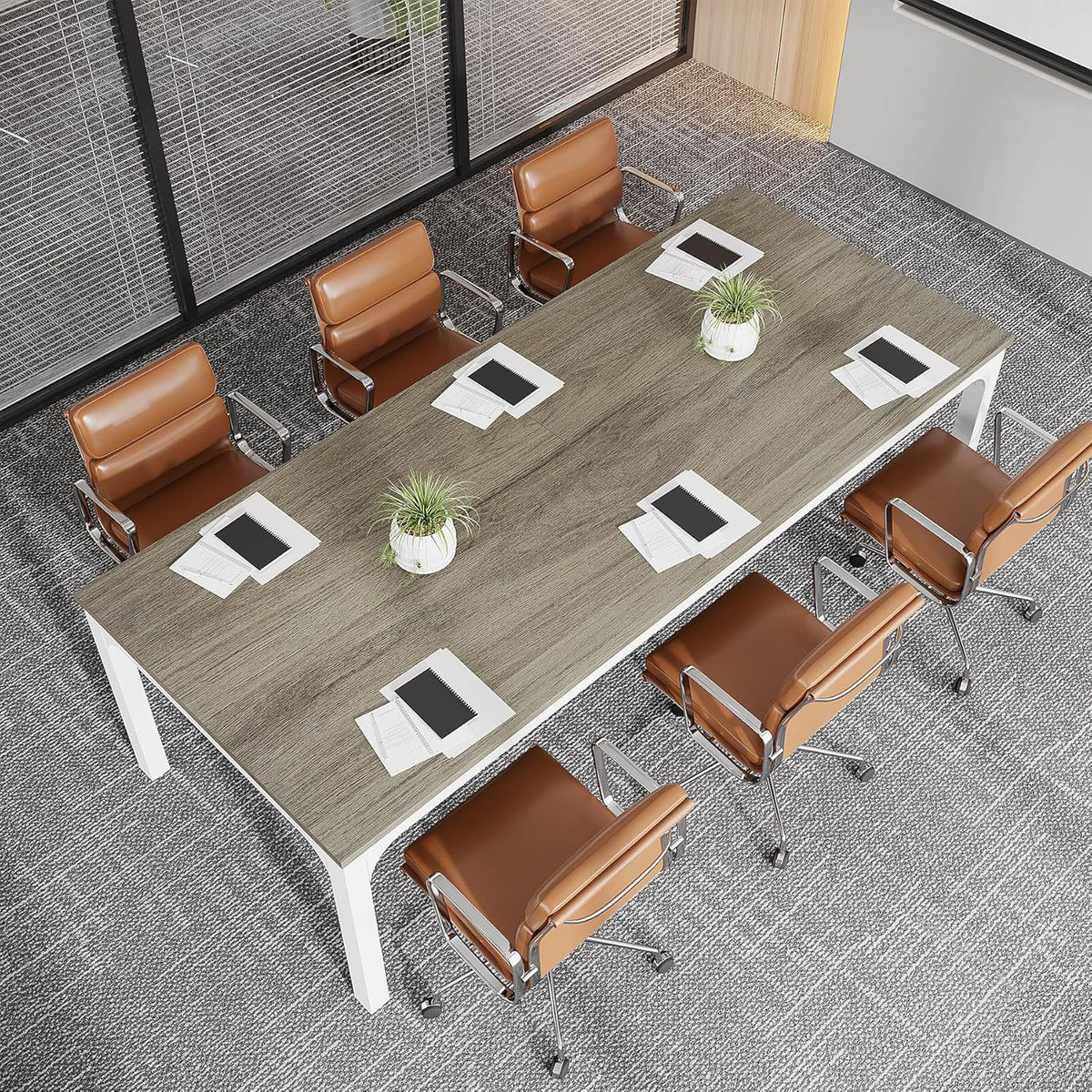 Extra Long 2 Person Computer Desk with Collaborative Workstation - White Oak