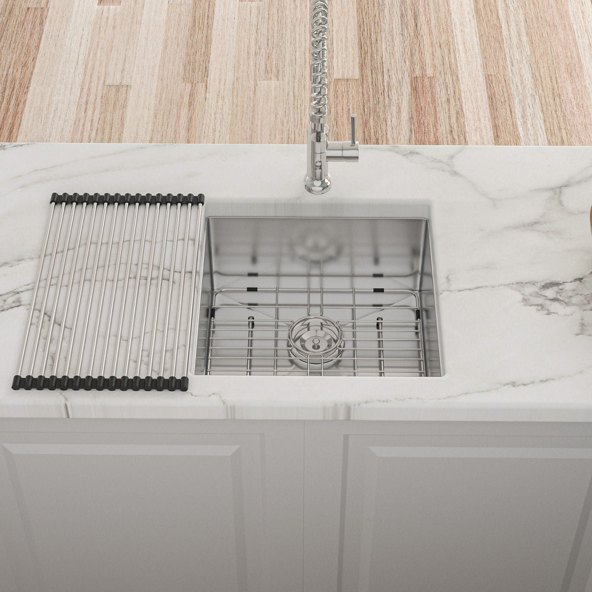 Modern Undermount Stainless Steel Kitchen Sink 16 Gauge, Deep Single Bowl - Gray