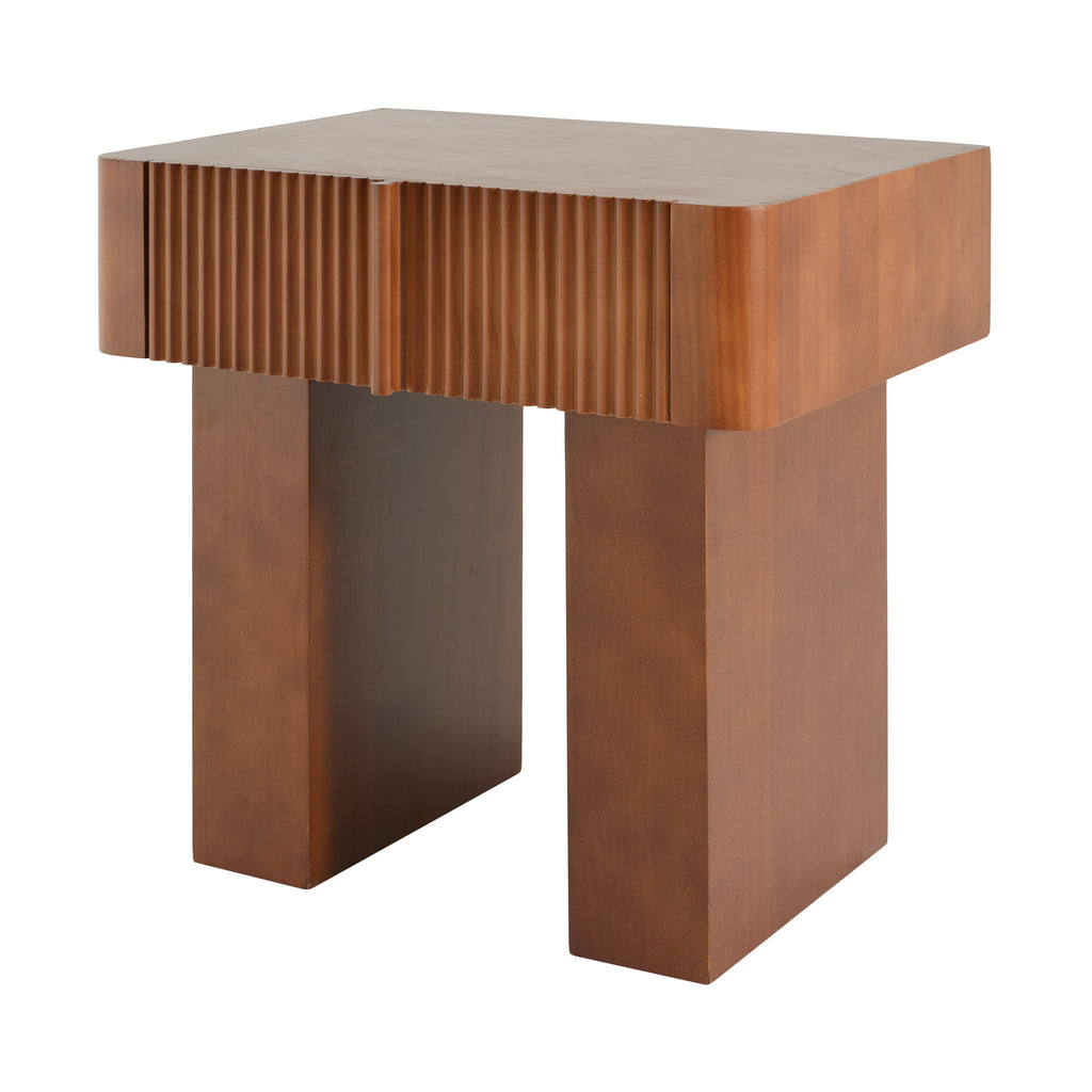 Wood End Table with Drawer with Fluted Front - Walnut