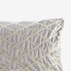 Silver Oblong Velvet Throw Pillow with Hand-Beaded Details - 22x15