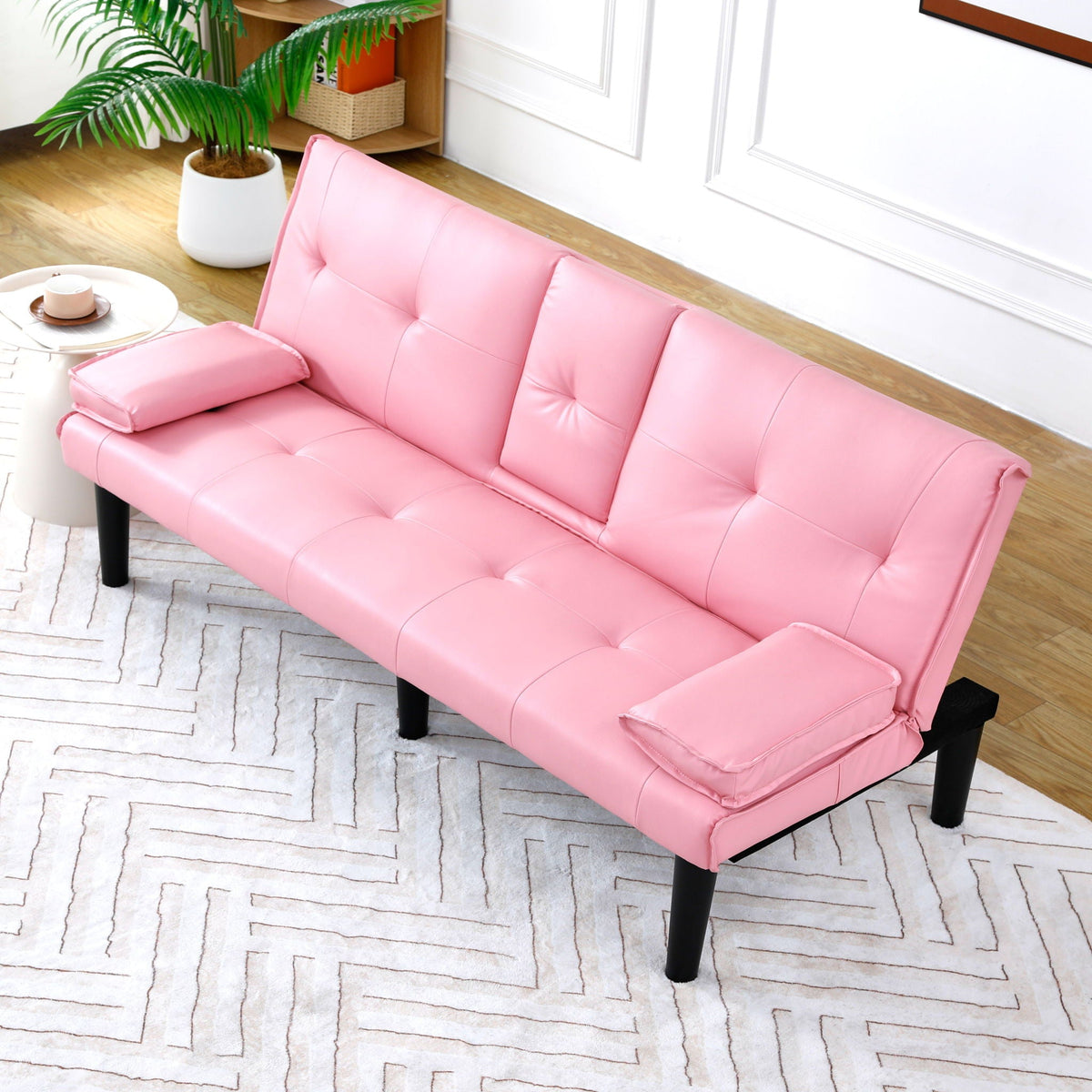 Foldable Sofa Bed with Cup Holder and Solid Wood Frame - Multiple Colors