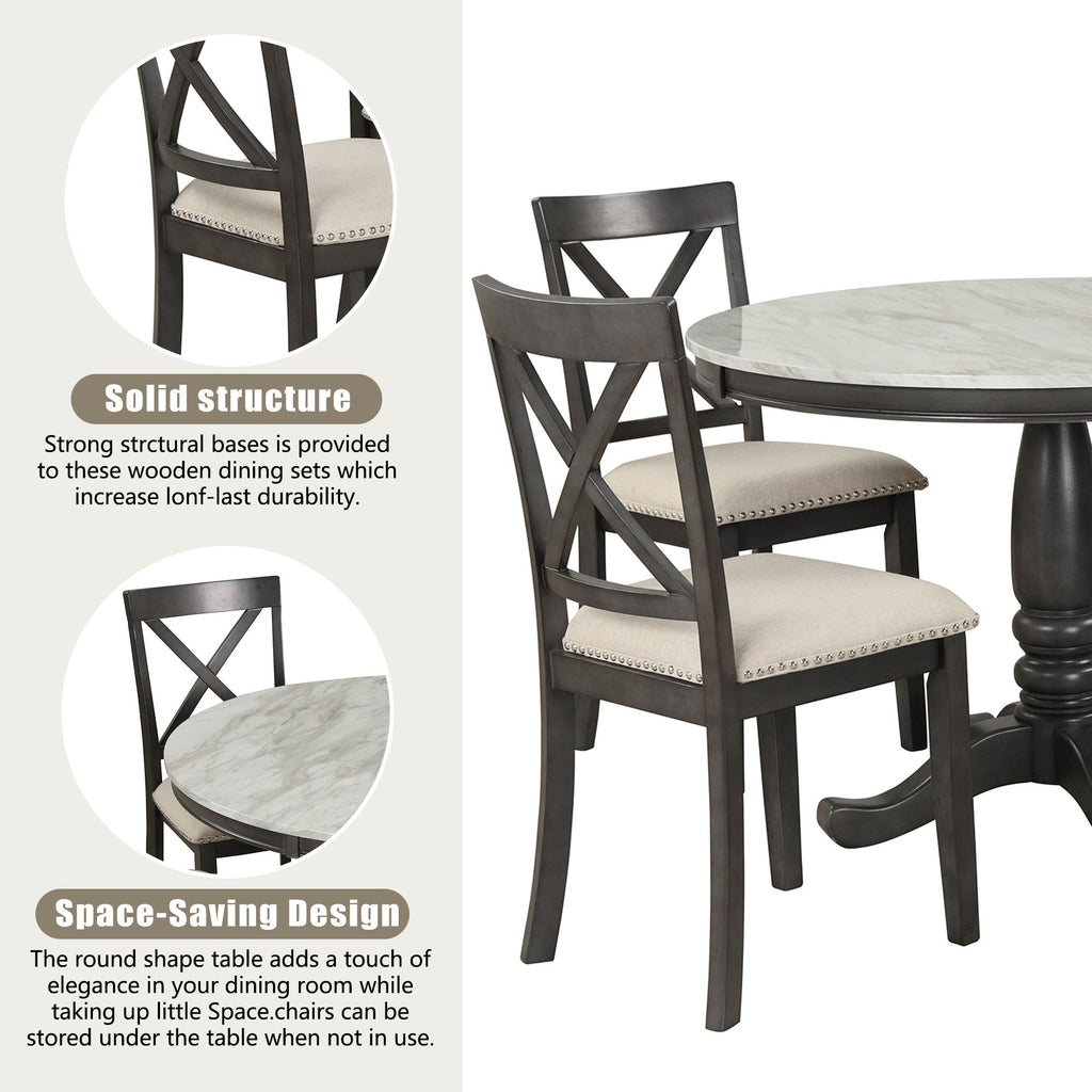 5-Piece Solid Wood Dining Set — White or Dark Gray