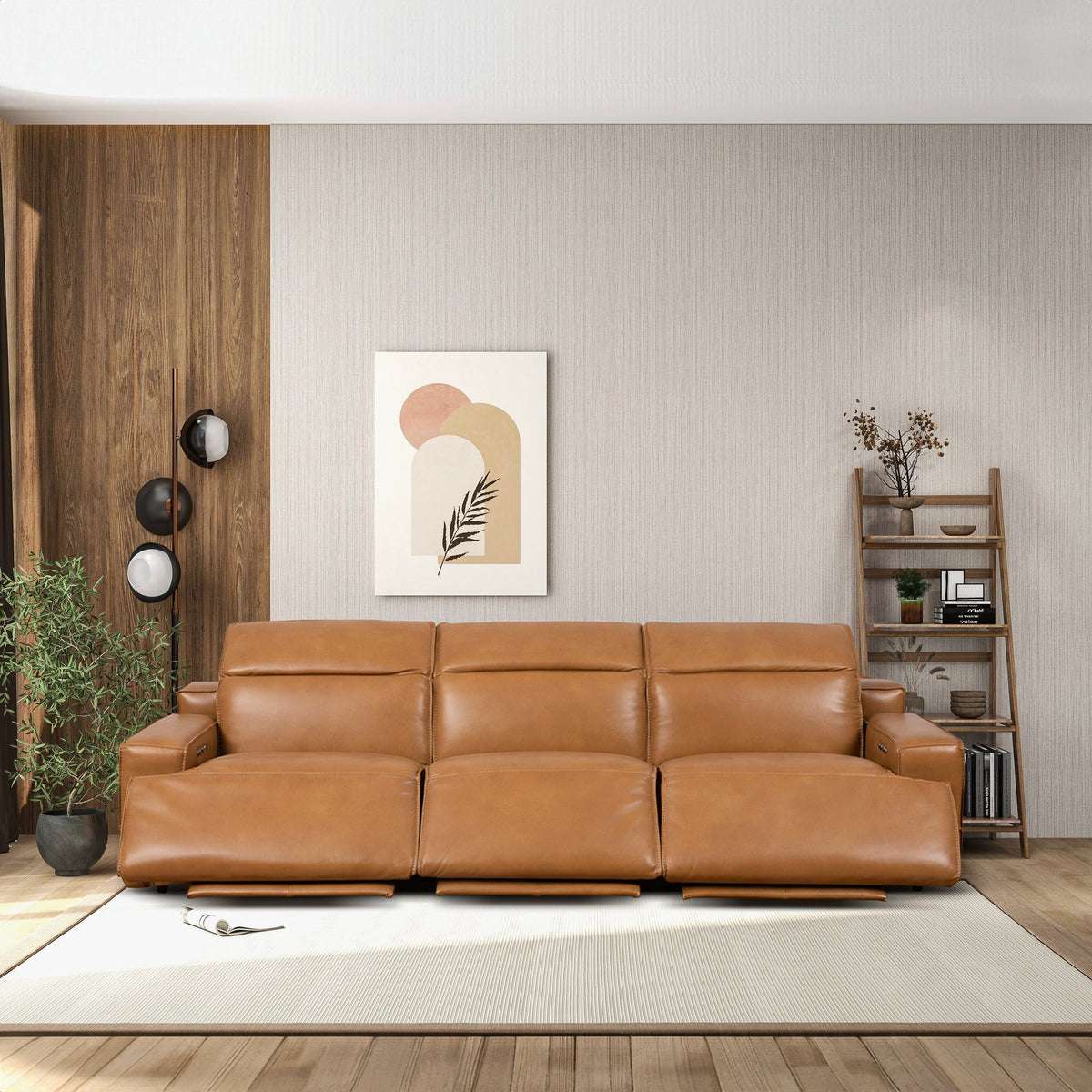 Triple Power Recliner Sofa with Three-Stage Reclining - Tan