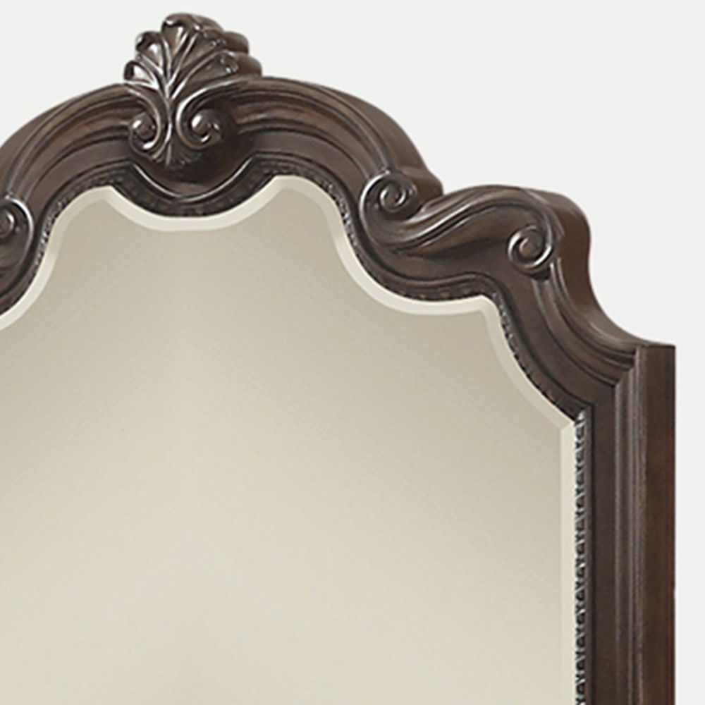 Mahogany Ornate Mirror with Beveled Glass - Mahogany