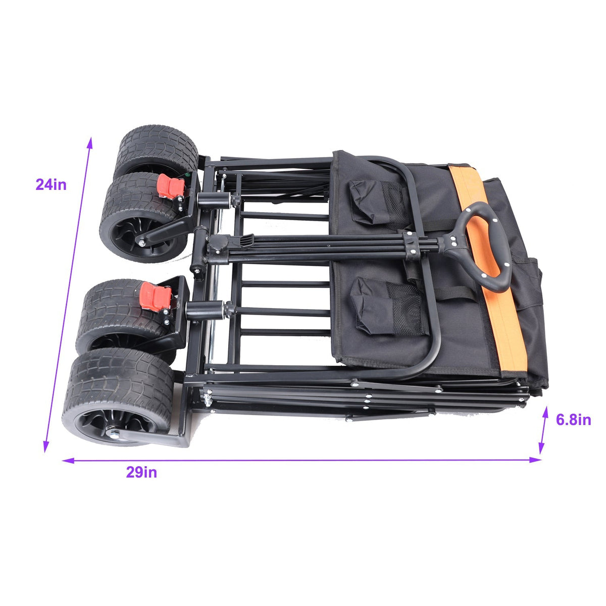 Large Capacity Folding Outdoor Wagon Cart with Extender - Black & Orange