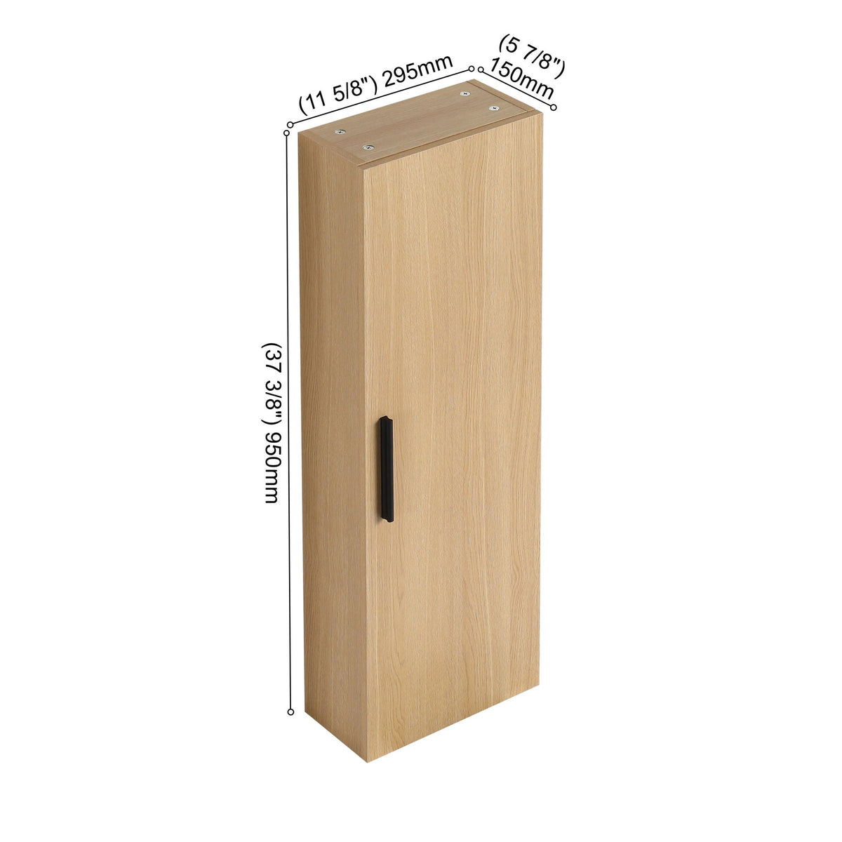 Tall Floating Bathroom Side Cabinet with Adjustable Shelving - Light Oak