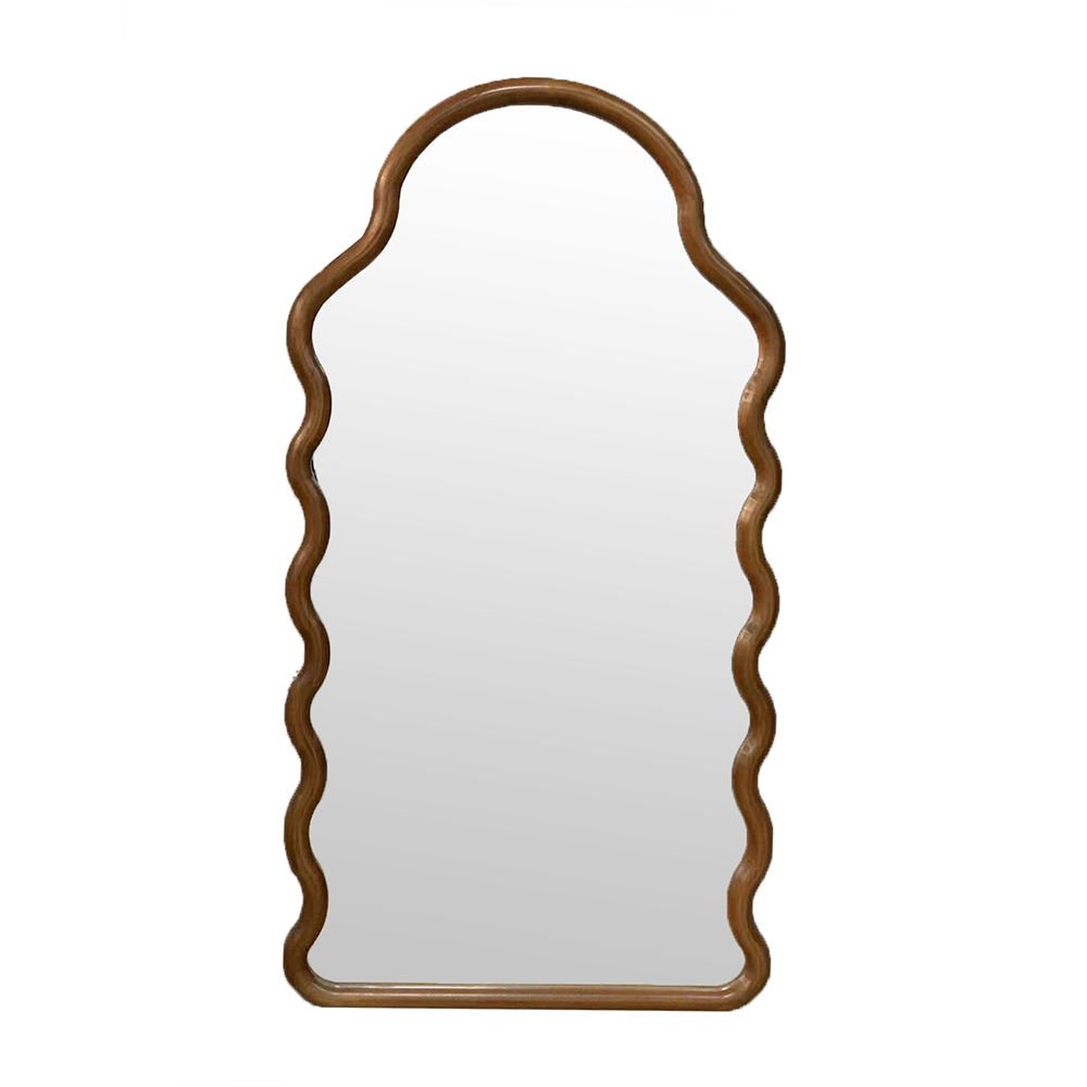 Wood Mirror With Unique Frame - Full-Length Arched Mirror with Pine Frame - Brown