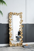 Full Length Floor Mirror with Gold Leaf Accents - Gold