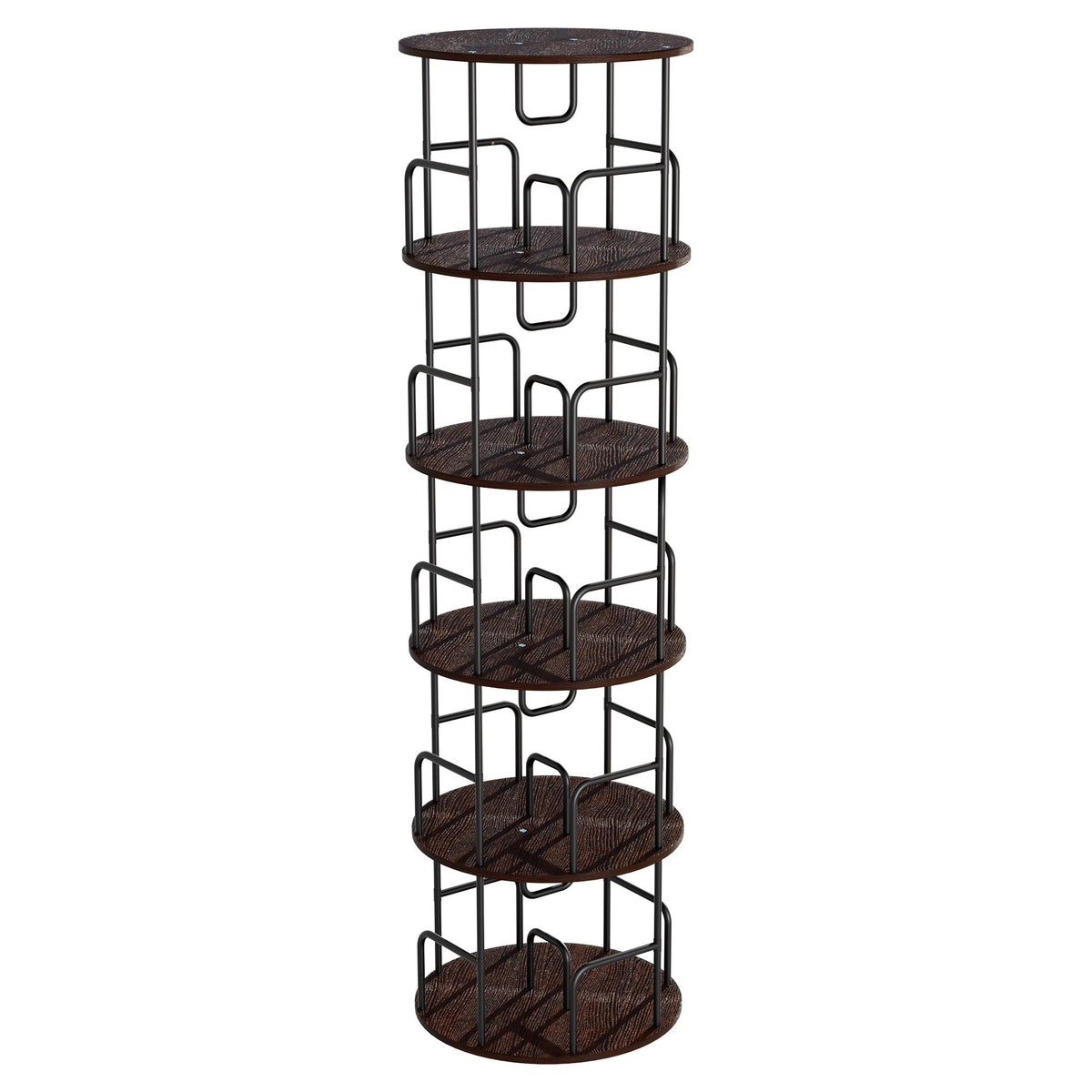 Rotating Bookshelf Tower 5 Tier Spinning 360 Degree Revolving Storage Shelf - Wood & Iron