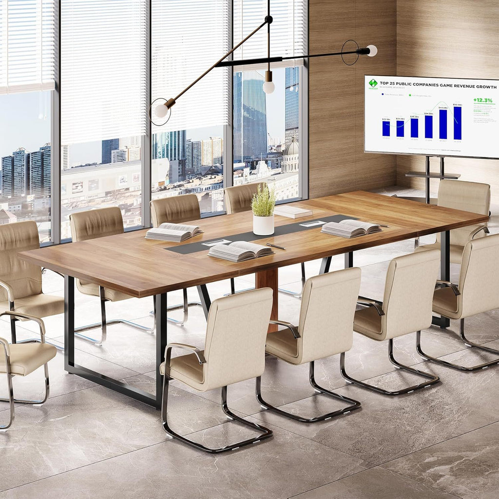 Conference Table for 8–10 People with Cable Management - Brown / Black