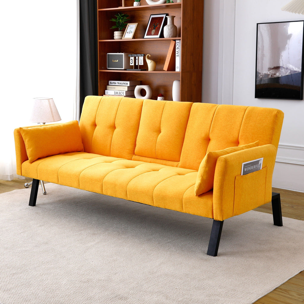 Foldable Sofa Bed with Cup Holder and Solid Wood Frame - Multiple Colors