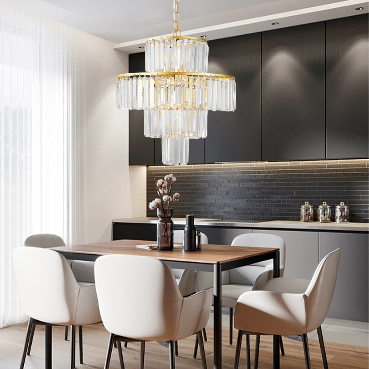 20' Modern Crystal Chandelier with 4-Tier Design - Gold