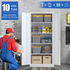 Steel Garage Storage Cabinet with Adjustable Shelves and Lock – Black or White