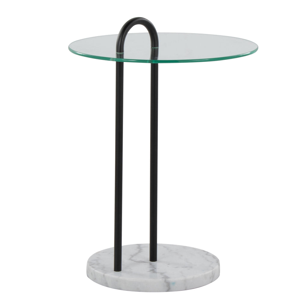Claire Contemporary Side Table with Glass Top and Marble Base - Black / Clear