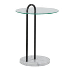 Claire Contemporary Side Table with Glass Top and Marble Base - Black / Clear