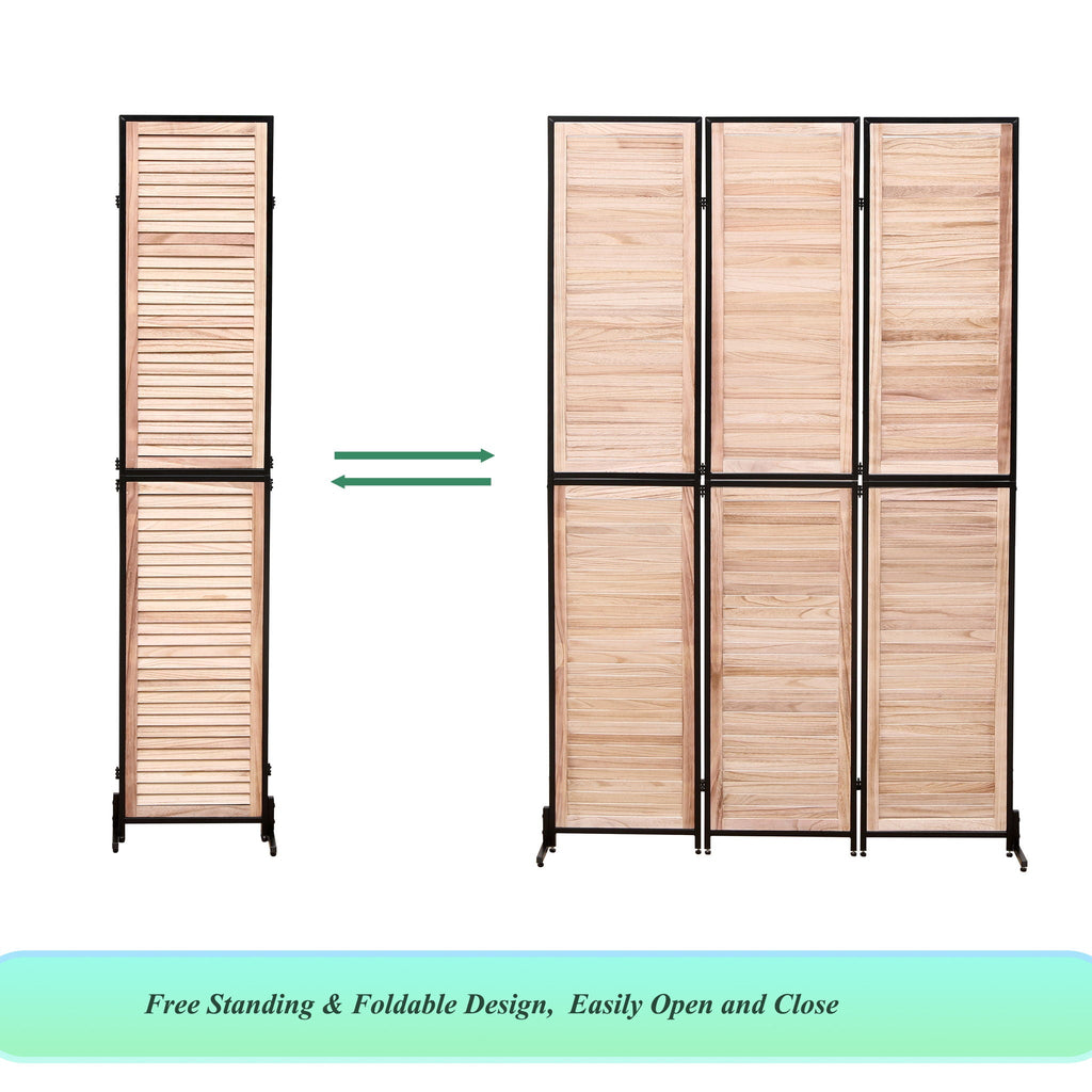 Rustic 3 Panel Room Divider with Metal Frame - Black or Light Brown
