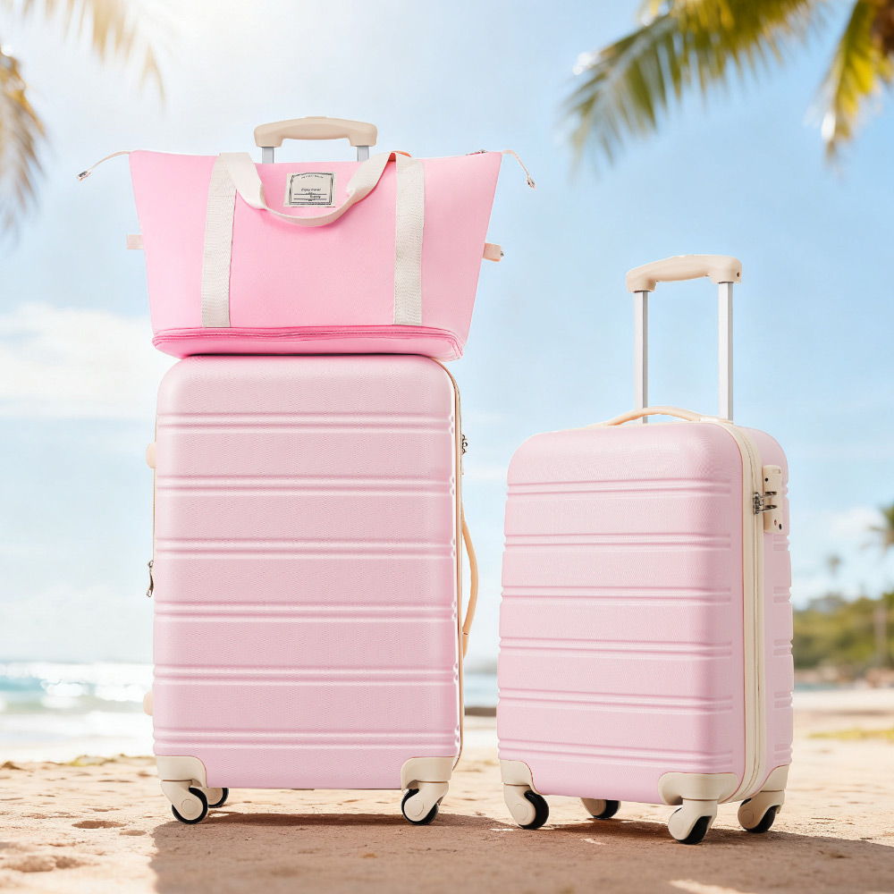 Hardshell Luggage Set with Spinner Wheels and TSA Lock - Black, White, or Pink