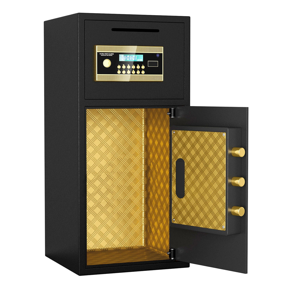 Large Double Door Digital Security Safe with Fireproof and Waterproof Bag - Black