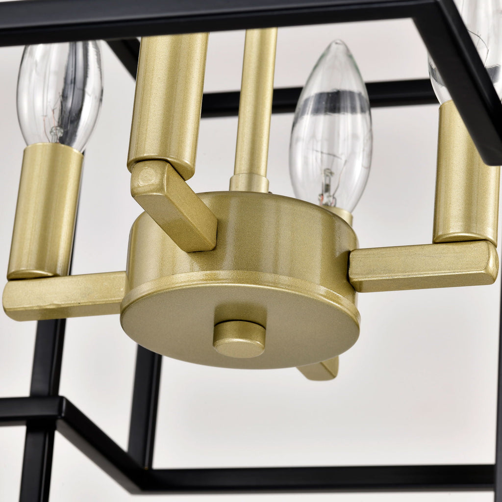 4 Light Metal Lantern Pendant Light with Adjustable Height - Black or Gold