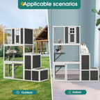 3 Tier Wooden Cat House with Platforms and Jump Box - Gray