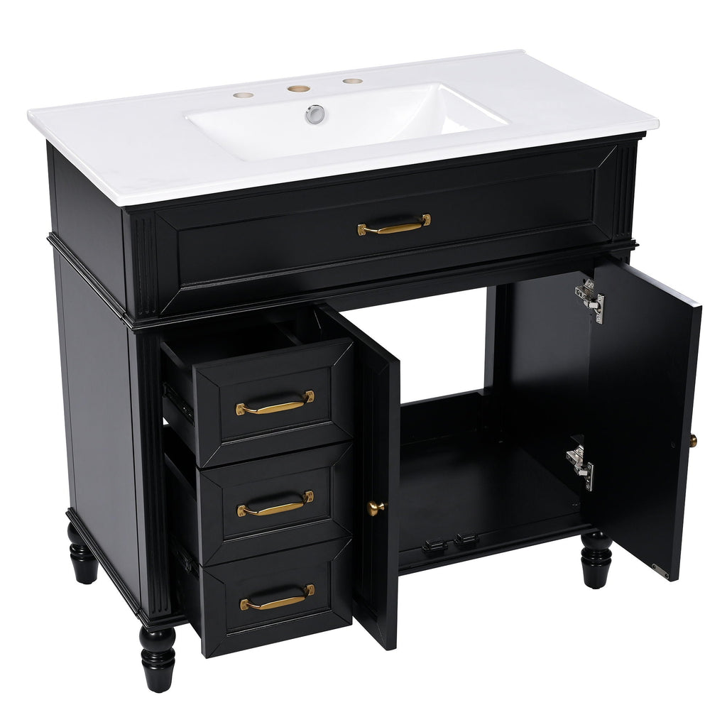 Bathroom Vanity With Sink and Drawers - Freestanding Solid Wood Cabinet