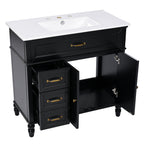 Bathroom Vanity With Sink and Drawers - Freestanding Solid Wood Cabinet