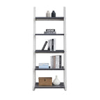 5-Tier Ladder Shelf with Rubber Wood Frame - Grey & White