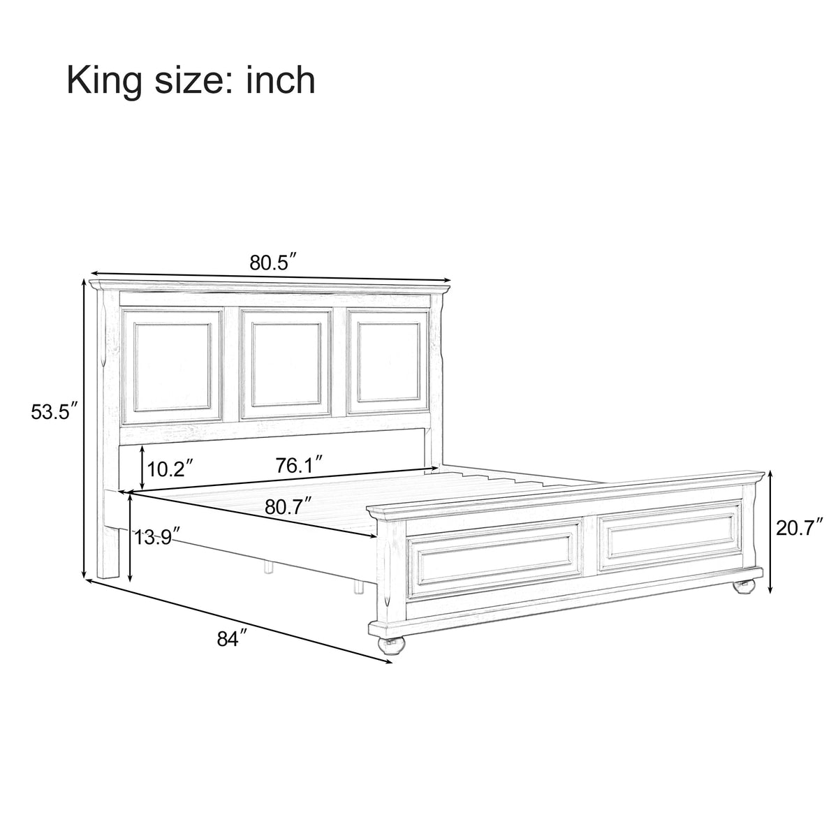 Pinewood Vintage Tall Headboard King Bed Frame with Classic Details - White