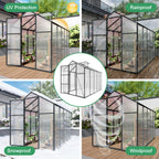 Windproof Greenhouse with Raised Base - Polycarbonate Panels - Black
