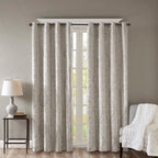 Knitted Jacquard Damask Total Blackout Curtain Panel with Silver Grommets - Silver