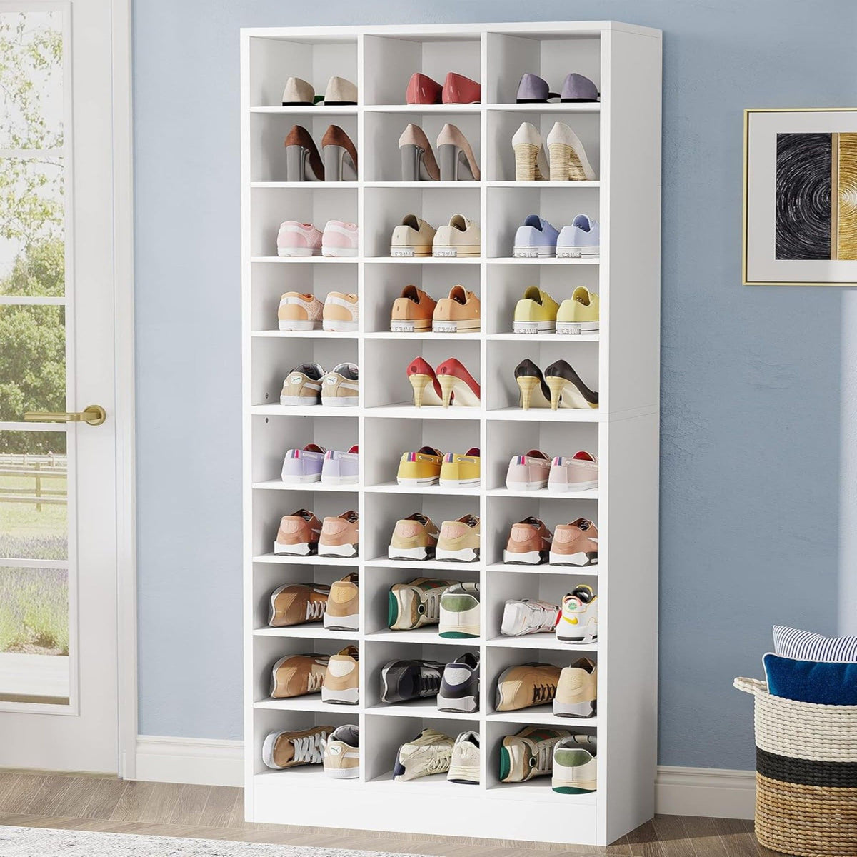 10 Tier Shoe Storage Cabinet with 30 Cubbies - Wood - Multiple Colors