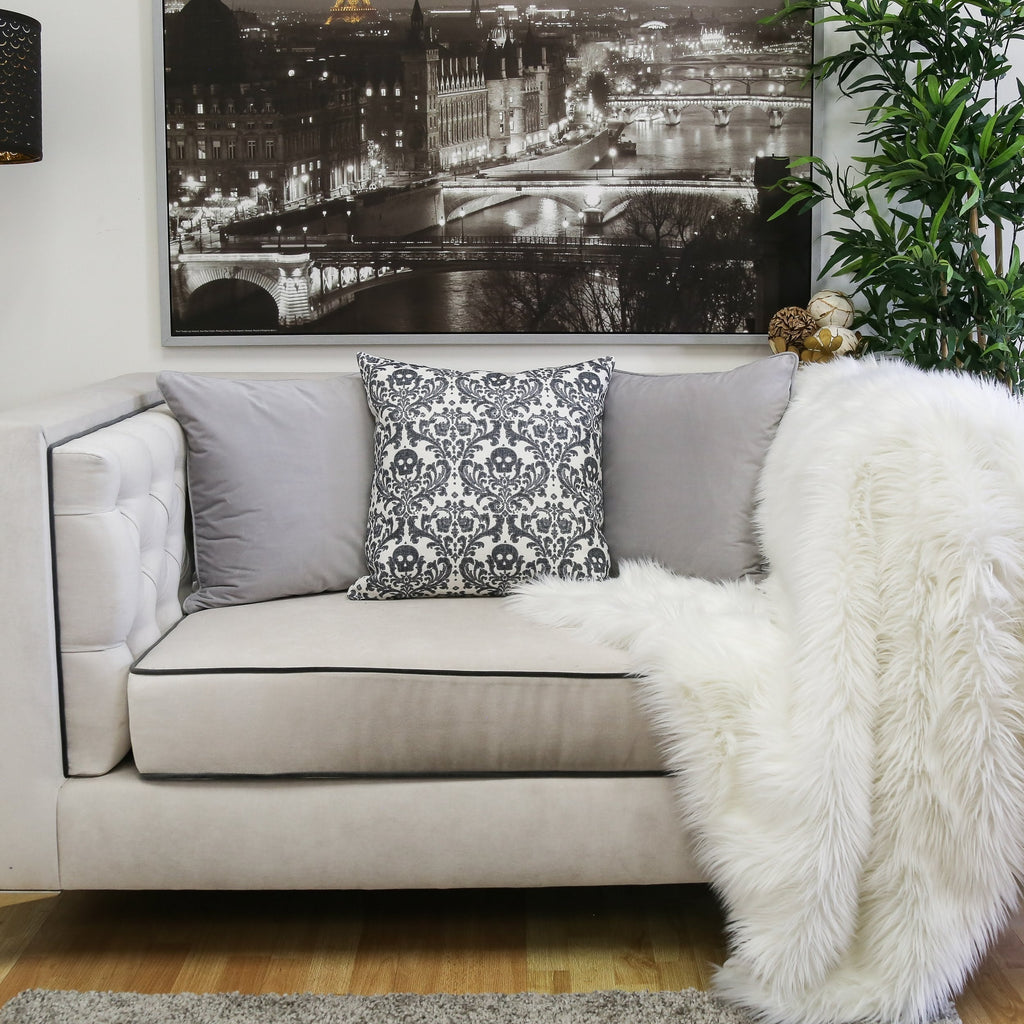 Baroque Skull Damask Accent Pillow with Removable Cover - Black & White