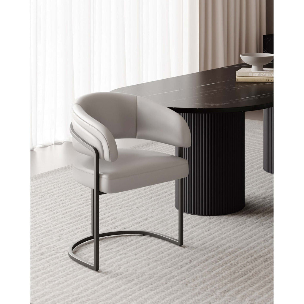 Geometric Base Dining Chair with Vegan Upholstery – White or Gray