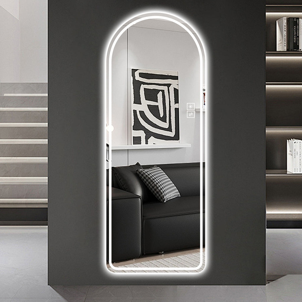 Arch Design LED Full Length Mirror with Dimmable LED Lights - Silver