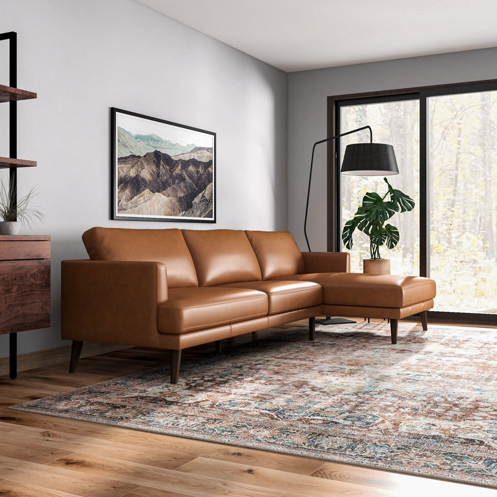Light Brown L-Shaped Sectional Sofa with Solid Eucalyptus Wood Frame