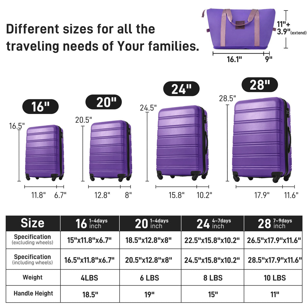 Hardshell Luggage Sets 4 Pieces with TSA Lock and Spinner Wheels - Multiple Colors